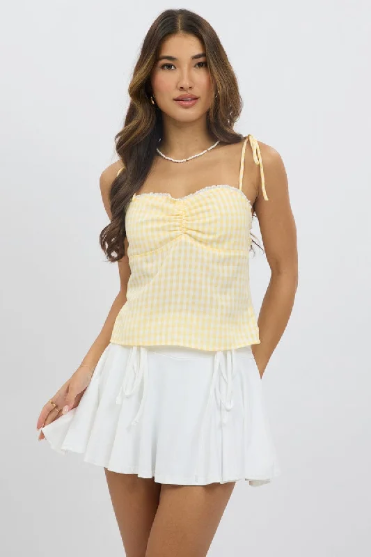 Yellow Check Cami Top Backless Confident Women's High - fashion