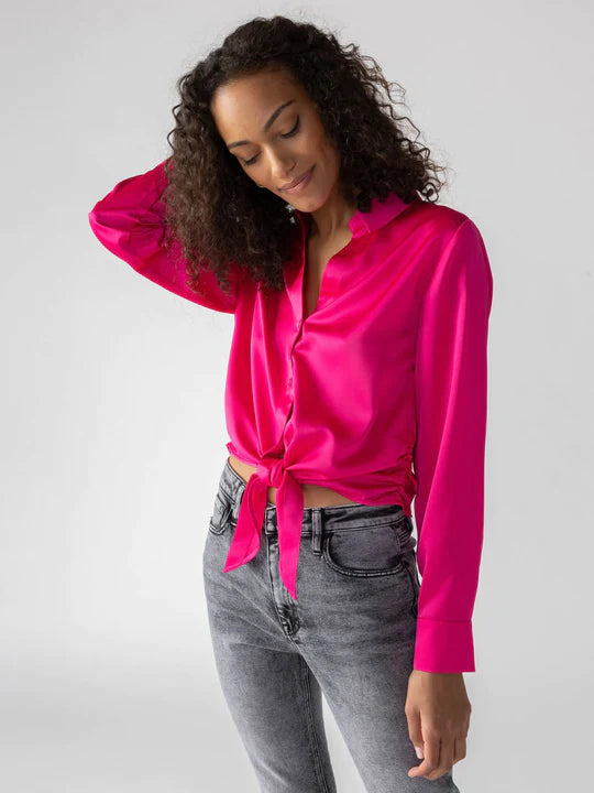 Satin Lover Tie Shirt Stylish Women's Tropical 