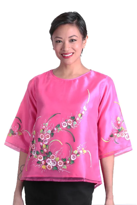 WK17 - Round Neck Kimona Fuchsia - Filipiniana Practical Women's Quick - dry