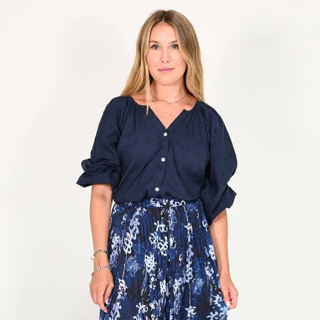 Kerri Rosenthal - Charlie Blouse in Indigo Laid - back Women's Vibe