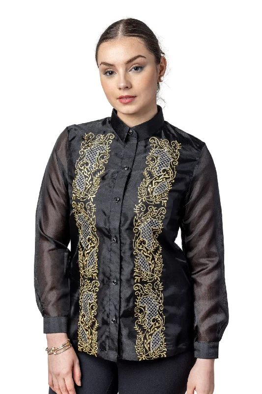WO12 - Women's Barong Tagalog Black - Filipiniana Traditional Women's 
