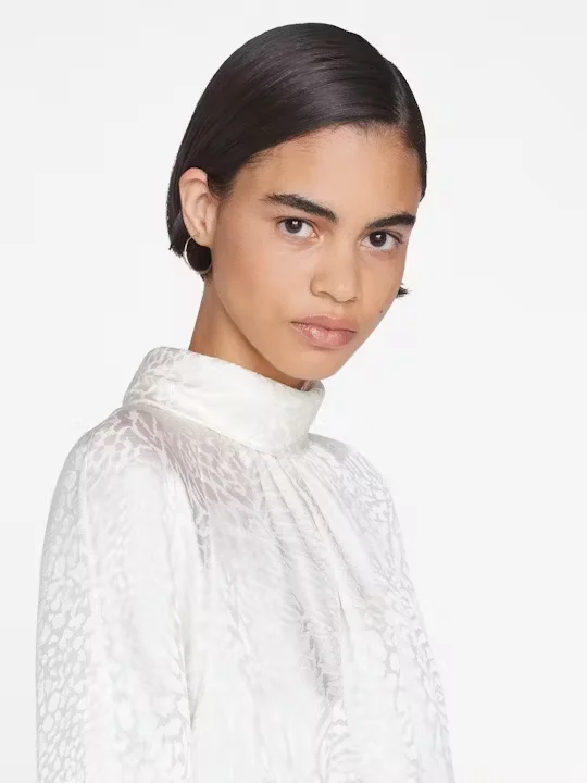 Frame - Foldover Mock Neck Blouse in Off White Tough Women's Military - inspired