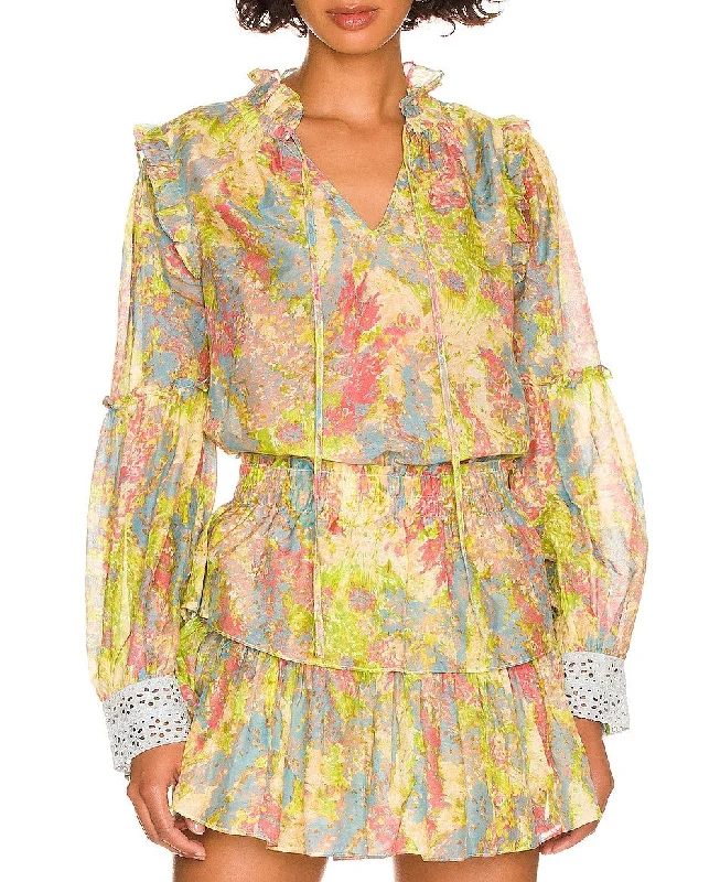 Love Shack Fancy - Ronalda Blouse in Pastel Fields Polished Women's Silk