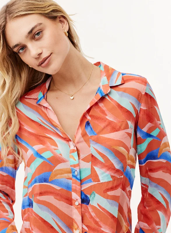 Rounded Hem Button Down Shirt Dynamic Women's High - energy