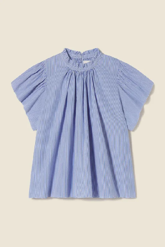 Trovata - Carla Highneck Shirt in Blue/White Stripe Feminine Women's Soft 
