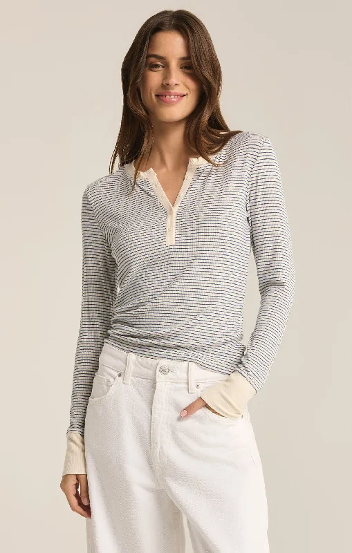 Scarlett Stripe Rib Henley Tough Women's Military - inspired