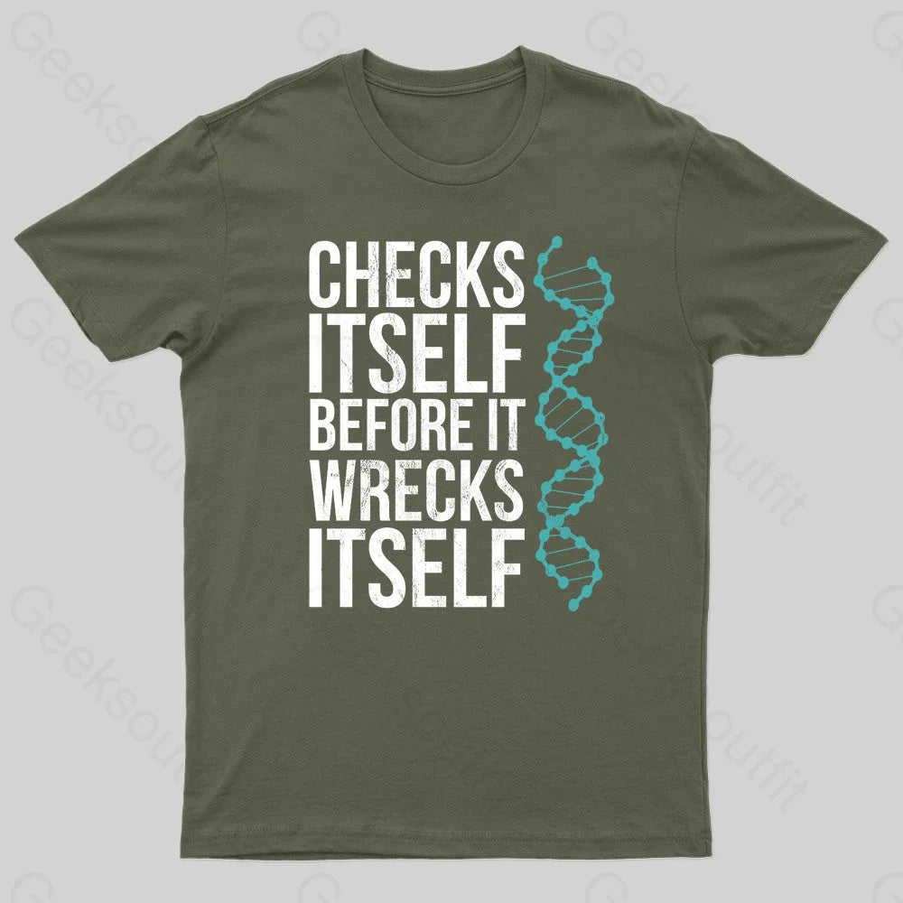 Checks Itself Before It Wrecks Itself Geek T-Shirt Dapper Women's 1920S