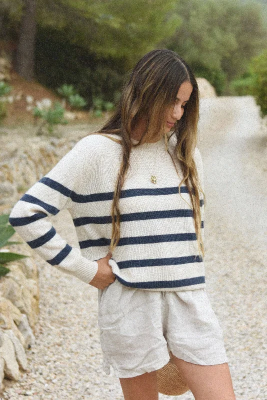 The Cashmere Maya Crew Neck // Noche Stripe Cashmere