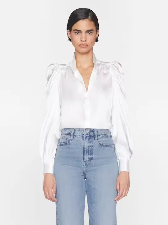 Frame - Gillian Long Sleeve Top in Off White Laid - back Women's Vibe