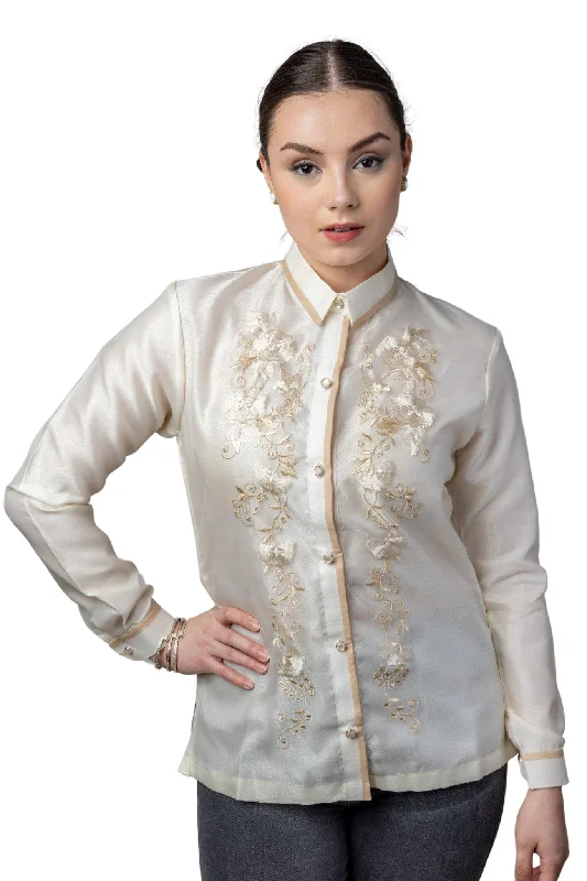 WO10 - Women's Barong Tagalog Beige - Filipiniana Stylish Women's Tropical 