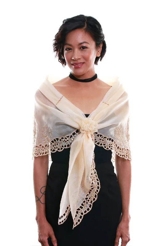 WA15 - Cutwork Alampay Beige (no brooch) - Filipiniana Stylish Women's Neon