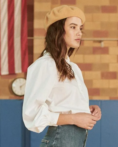 The Great - Scholar Button Up Shirt in White Monochromatic Office Style