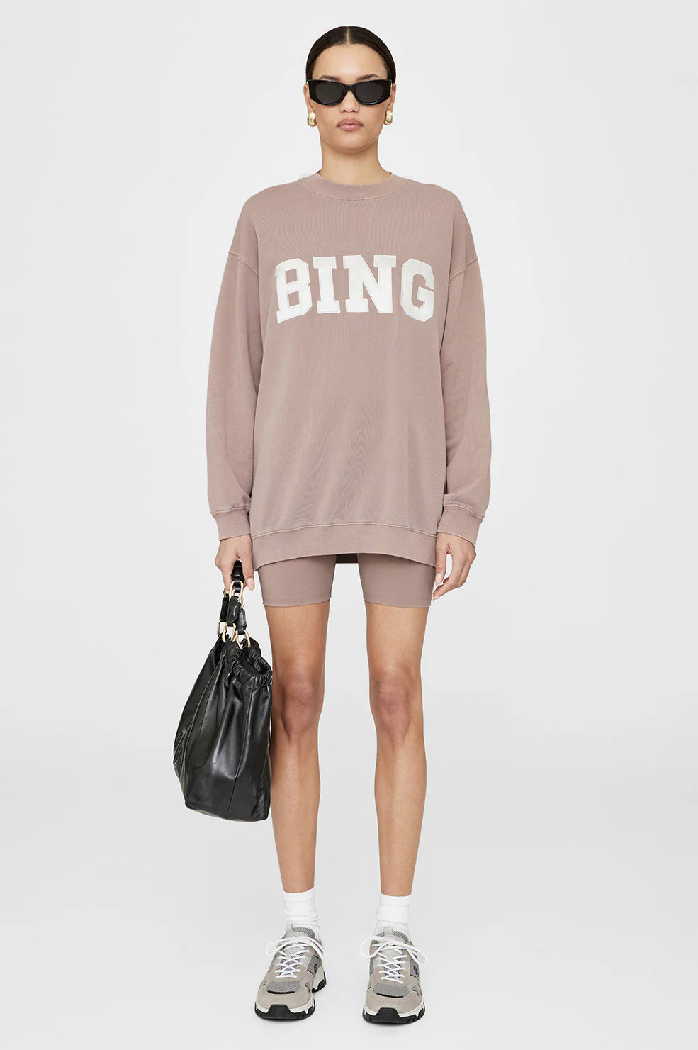 Anine Bing - Tyler Sweatshirt Satin Bing in Washed Iron Classic Women's Pin - striped