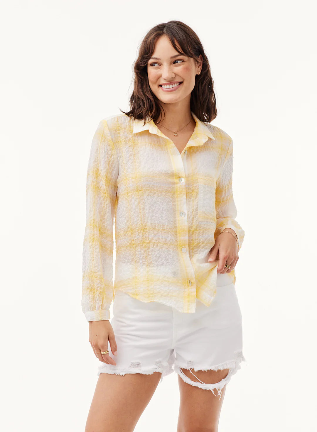 Pucker Plaid Button Down Modern Women's Tech