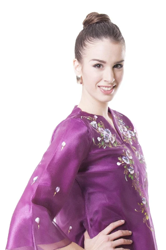 WK16 - Painting Kimona Purple - Filipiniana Traditional Women's 