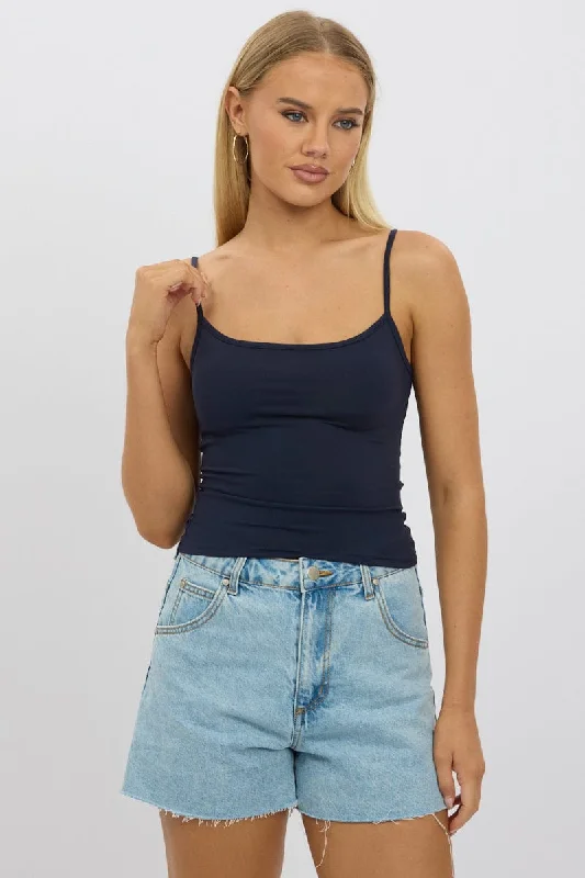 Blue Cami Top Thin Strap Supersoft Refined Women's 