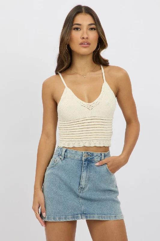 White Crochet Knit Top Youthful Women's Anime - inspired