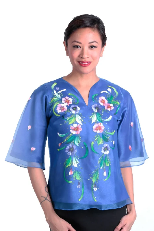 WK14 - Painting Kimona Blue - Filipiniana Classic Women's Pin - striped