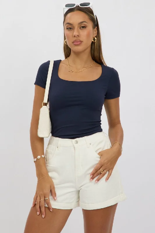 Blue Supersoft Top Short Sleeve Artistic Women's Hand - painted