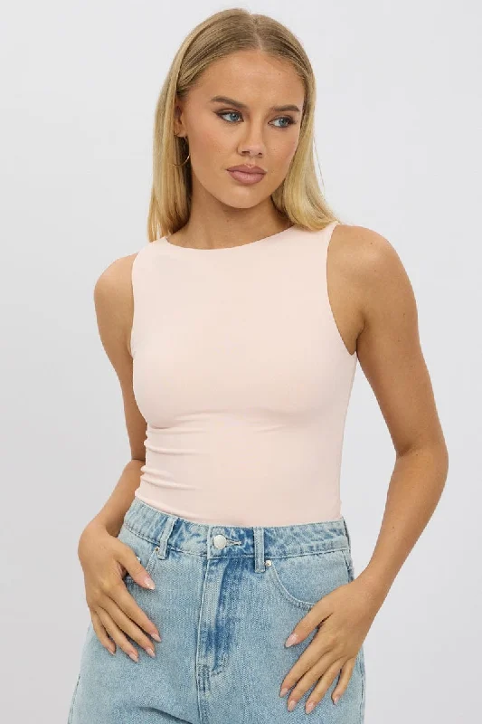 Pink Tank Top Sleeveles Boat Neck Supersoft Cool Women's Distressed