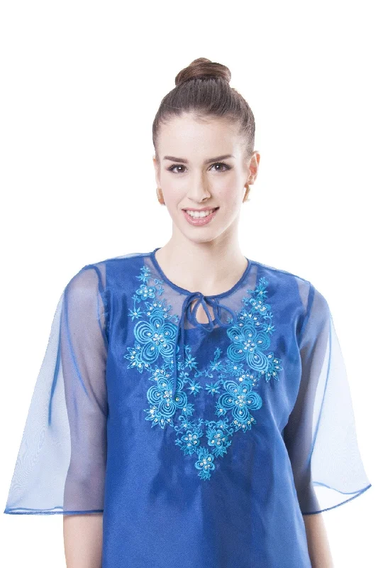 WK08 - Bow Kimona Blue - Filipiniana Stylish Women's Tropical 