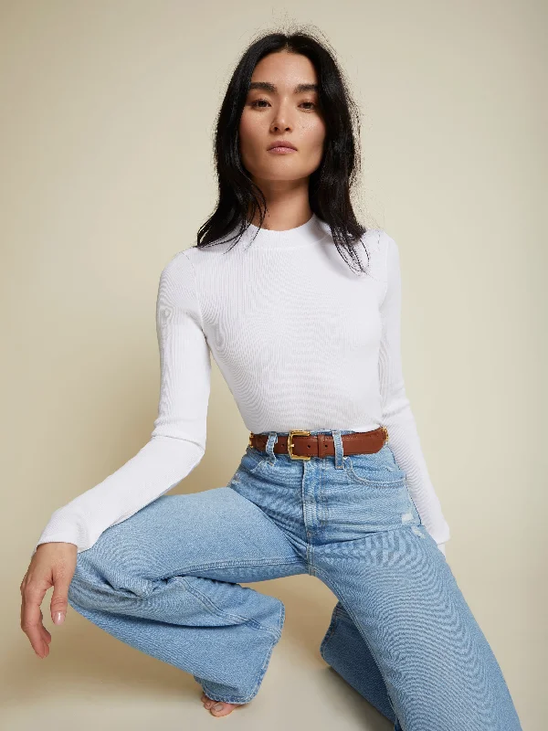 Nation LTD - Gina Slim Mock Neck in White Classic Women's Tweed