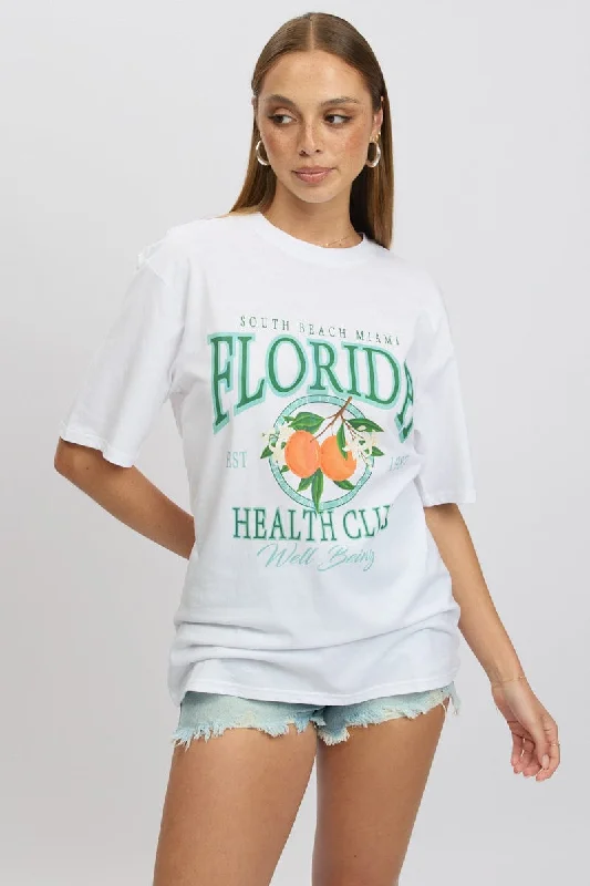 White Graphic Tee Short Sleeve Luxurious Women's High -  end