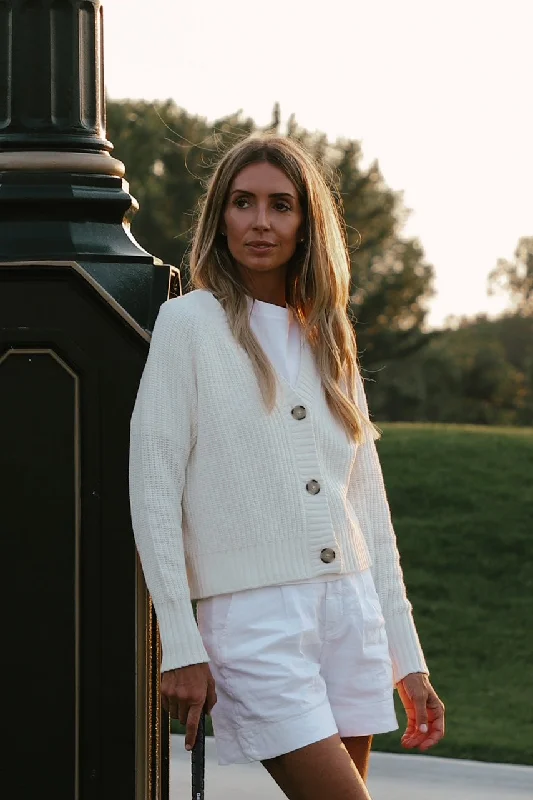 Tenlea Hunter - Cotton Tape V-Neck Cardigan in Bright White Contemporary 