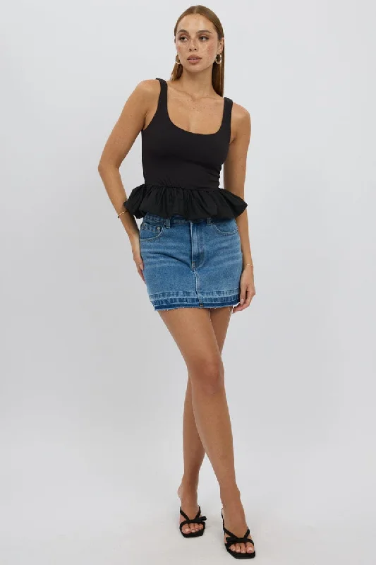 Black Bubble Top Sleeveless Hip Women's Retro