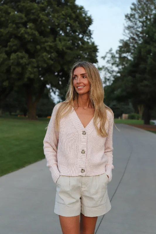 Tenlea Hunter - Cotton Tape V-Neck Cardigan in Rose Quartz Vacation