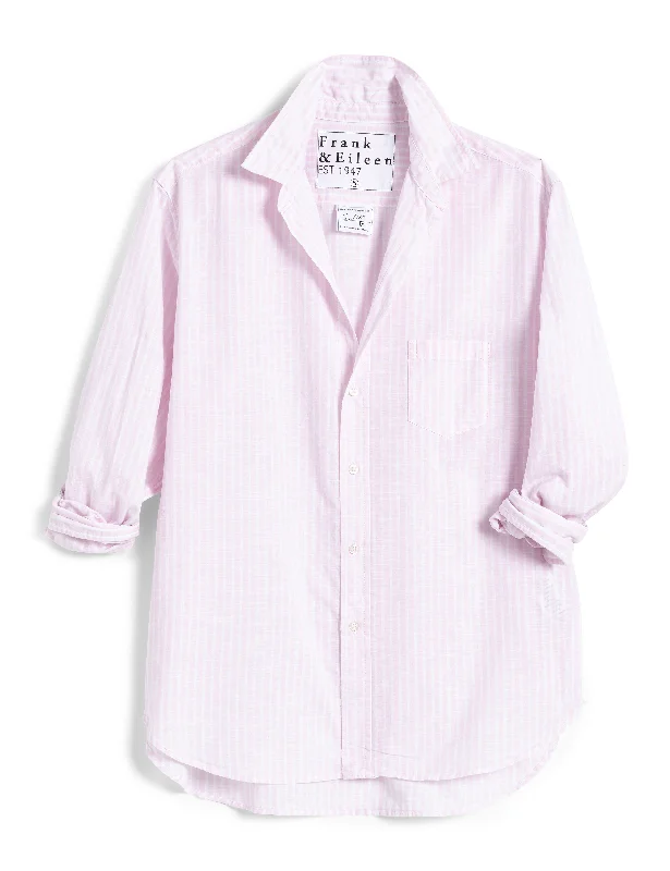 Frank & Eileen - Eileen Woven Button Up in Soft Pink, White Stripe Trendy Women's Oversized