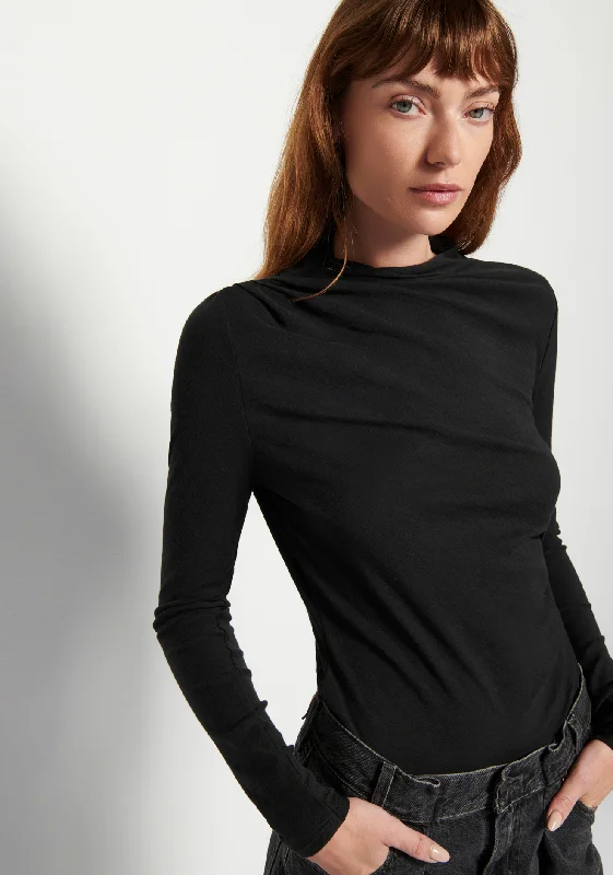 Nation LTD - Charlotte Asymmetric Gathered in Jet Black Classic Women's Tweed