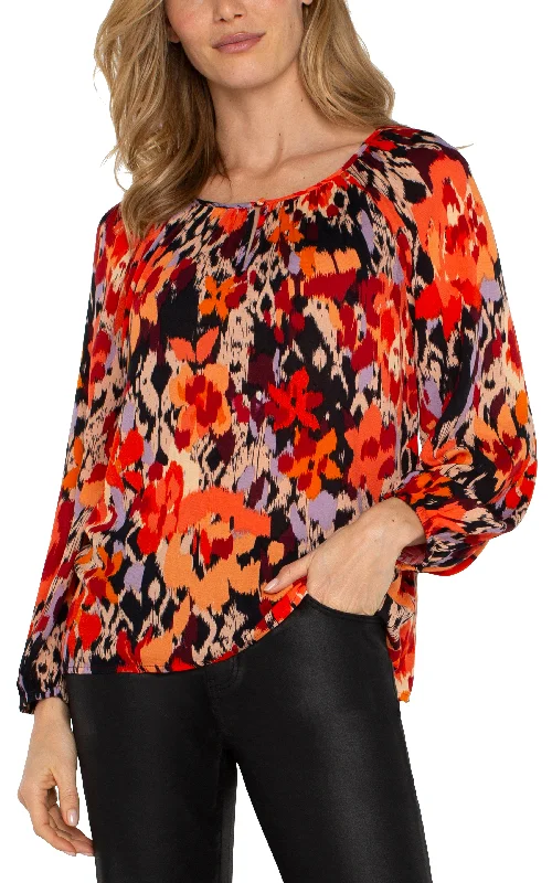 Shirred Woven Blouse Bold Women's Animal Print