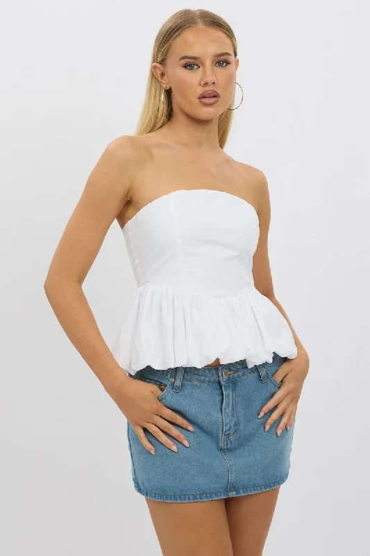 White Bubble Bandeau Top Strapless Refined Women's Velvet