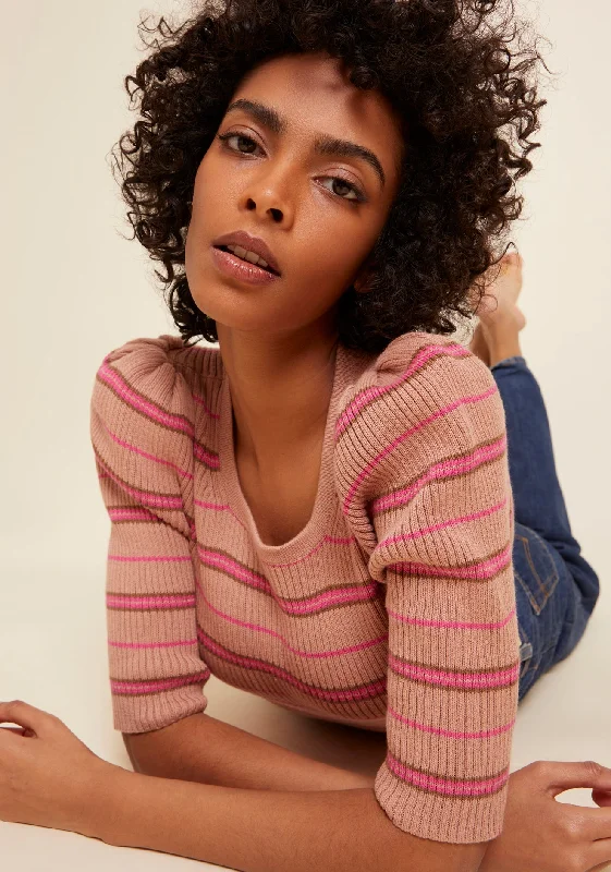 Nation LTD - Sarah Slim Crew Neck in Bisou Stripe Traditional Women's Wool