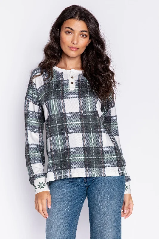 Plaid Henley Jammie Top Elegant Women's 