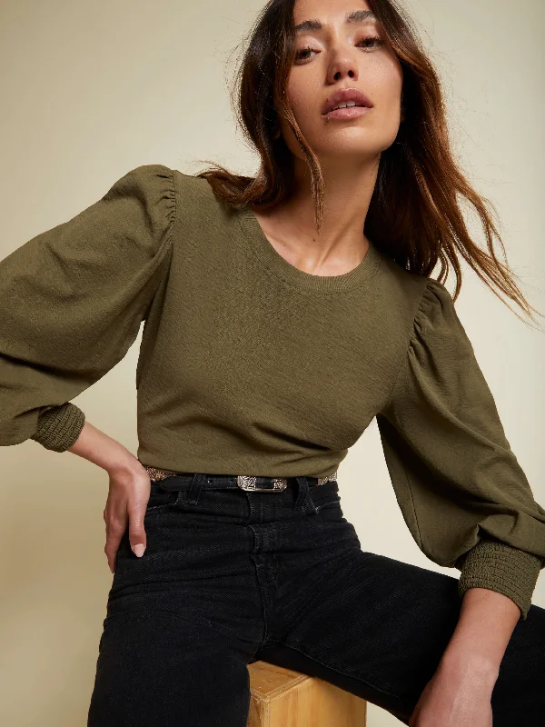 Loren Smocked Peasant Tee Cashmere