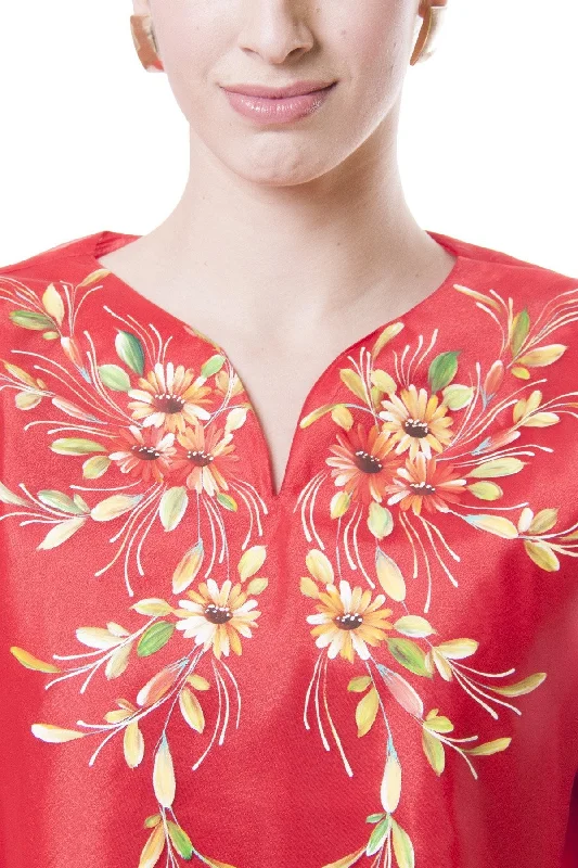 WK11 - Painting Kimona Red - Filipiniana Trendy Women's 