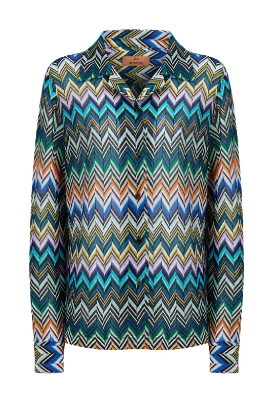Bowling-Cut Zigzag Shirt Monochromatic Office Style