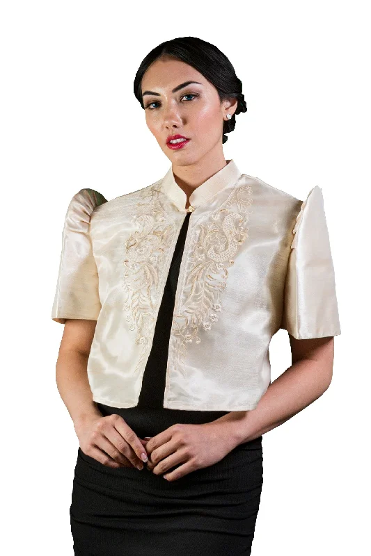WR13 - One-Button Bolero Beige - Filipiniana Sustainable Organic