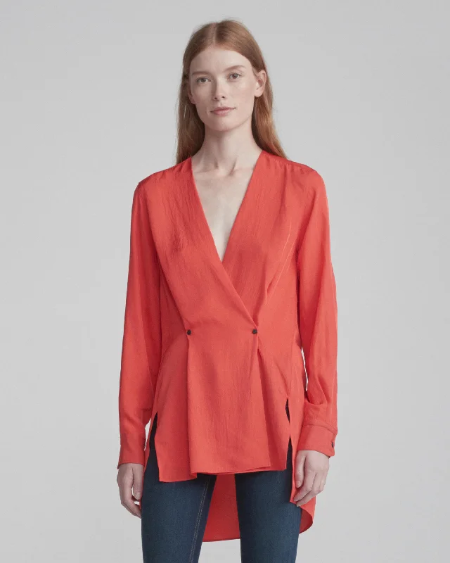 Rag & Bone Collection - Debbie Top Red Polished Women's Silk