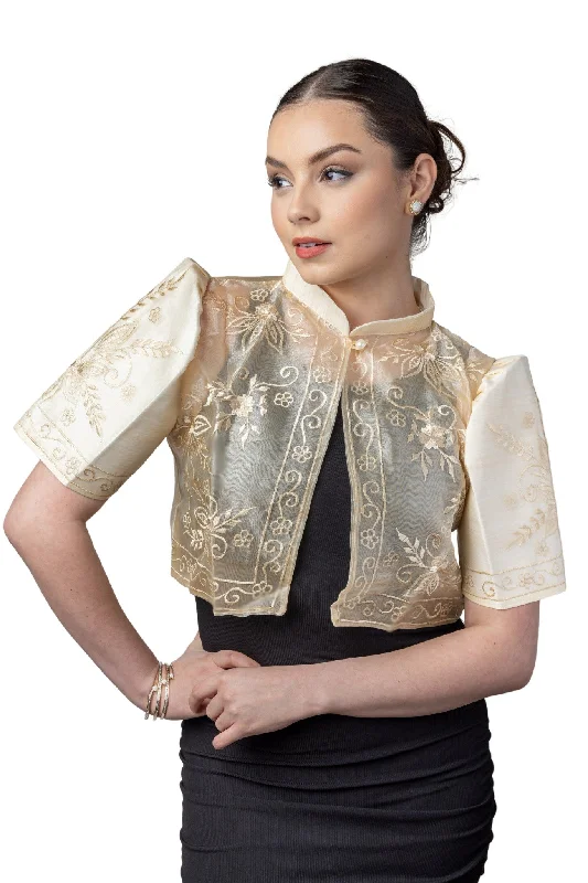 WR15 - One-Button Bolero Beige - Filipiniana Bold Women's Statement