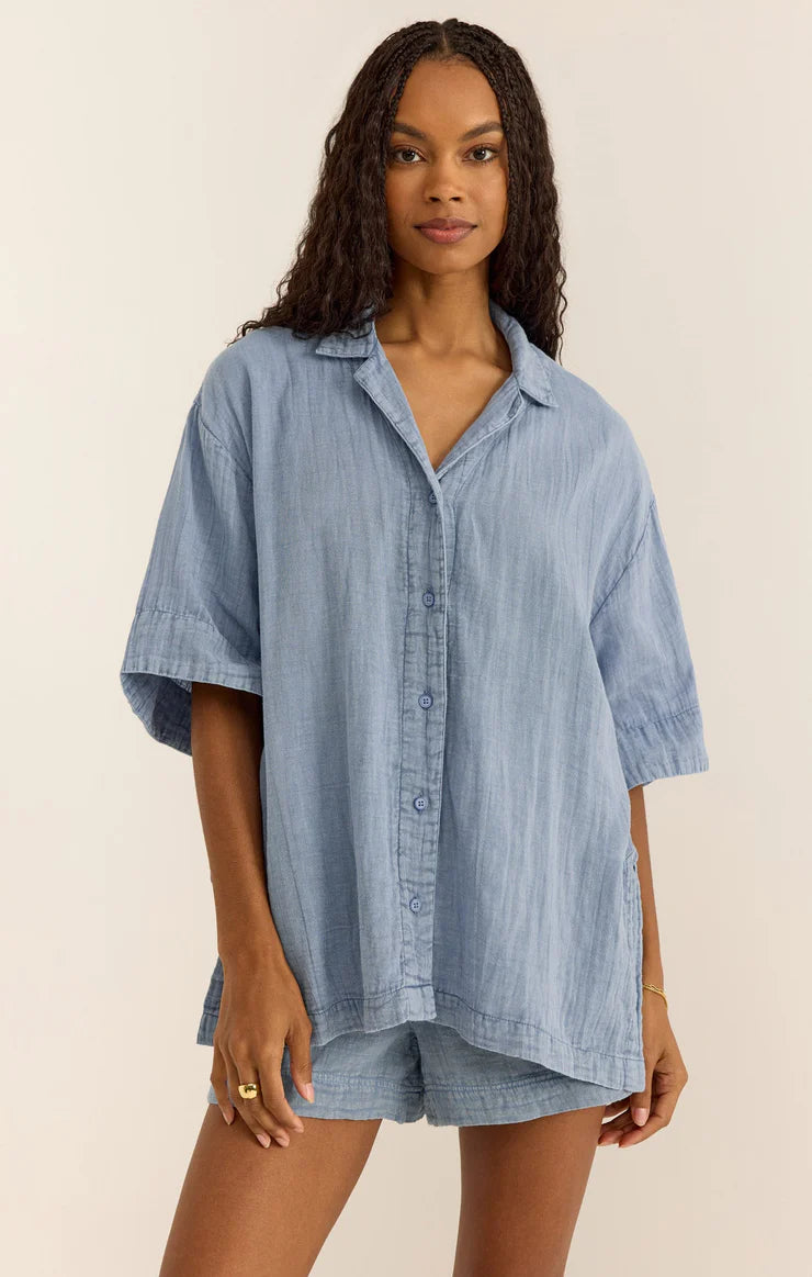 Wave Breaker Gauze Shirt Dapper Women's Bow - adorned