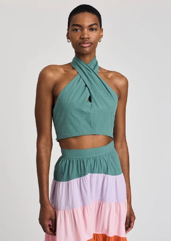 Derek Lam 10 Crosby - Chaya Halter Crop Top in Jade Refined Women's Velvet