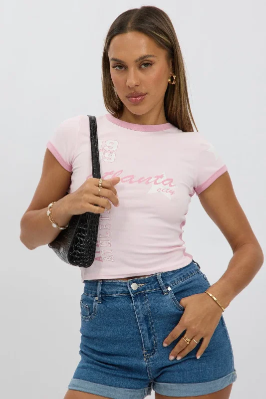 Pink Graphic Tee Short Sleeve Athletic Women's 