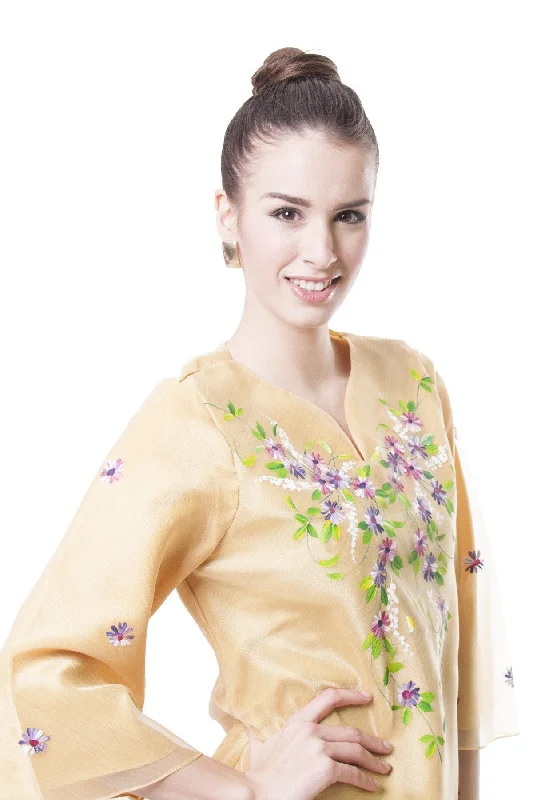 WK13 - Painting Kimona Gold- Filipiniana Luxurious Women's High -  end