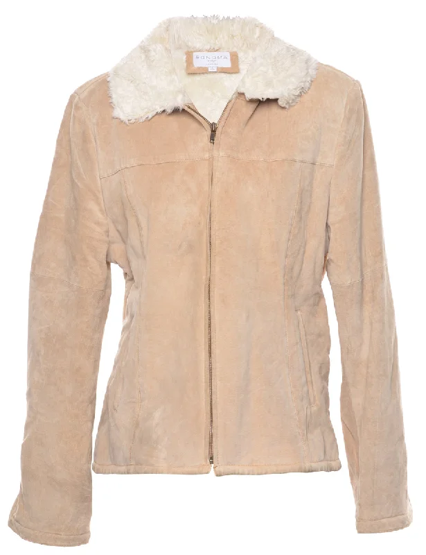Light Brown Shearling Suede Jacket - L purpose
