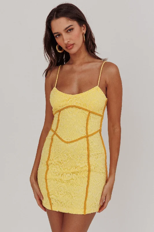 Shenae Piping Trim Mini Dress Lace Yellow Cashmere