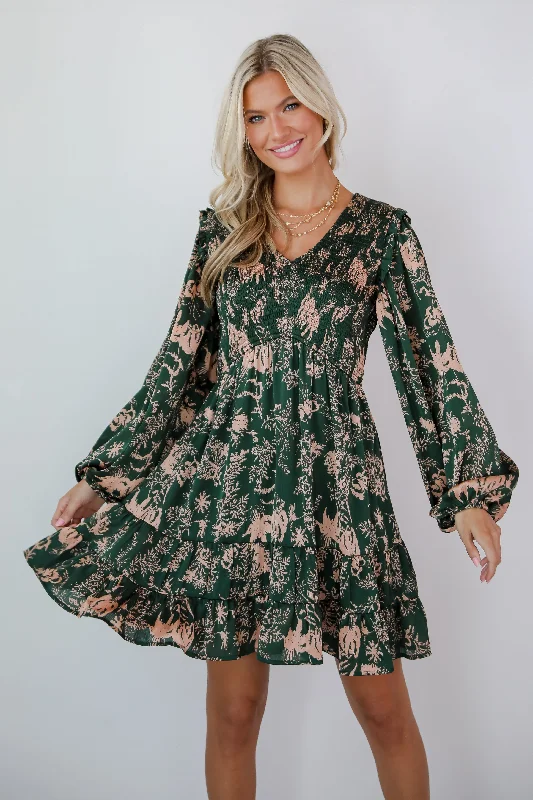Notable Delight Hunter Green Floral Mini Dress Casual Women's Japanese 