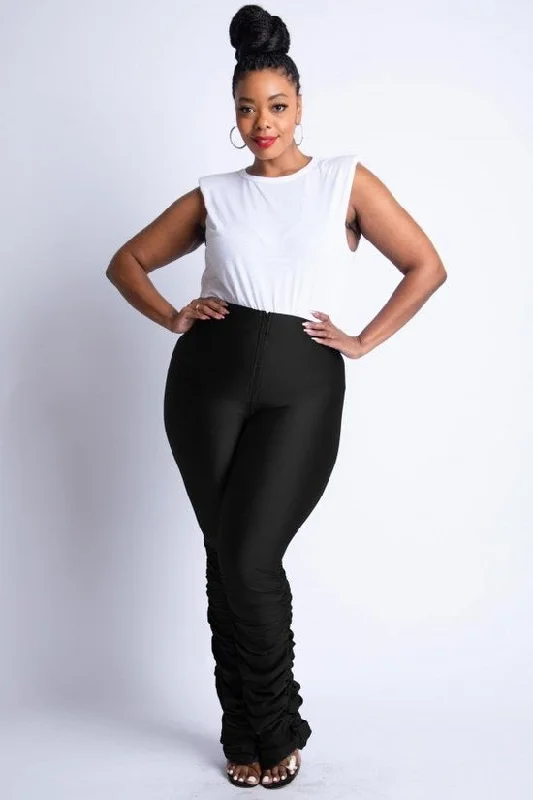 Black Ruched Zipper Pants Cozy Women's Sherpa - lined